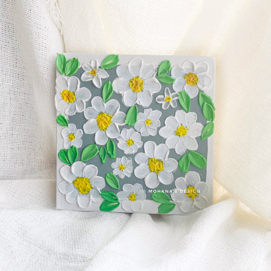 Daisy Field Textured Art - Original Painting (8" x 8" inches)